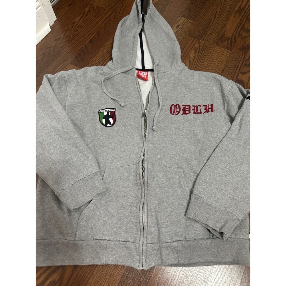 VTG Oscar De La Hoya Full Zip Hoodie Gray ODLH Boxing Graphic Mens Sweatshirt - Picture 10 of 10